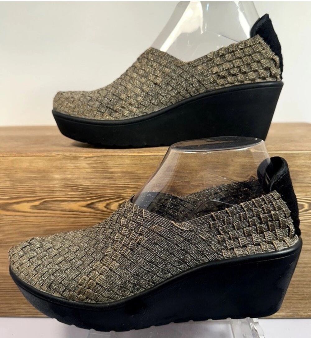 Steven by Steve Madden Betsi Woven Wedge Platform Clog SZ 8.5 Metallic Shoes EUC